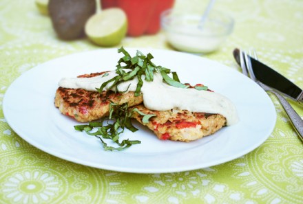 Turnip Quinoa Cakes with Avocado Crema